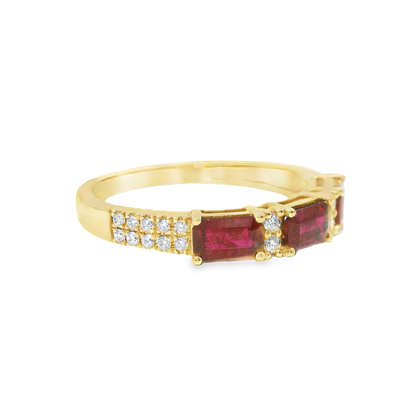 0.17Ct Diamond 0.89CT Ruby Ring 14k Yellow Gold
