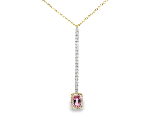 0.33CT Diamond 0.63CT Pink Sapphire Pendant 14k Yellow Gold