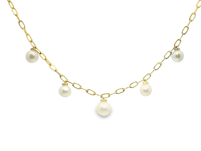 0.11CT Diamond with White Pearl Pendant 14k Yellow Gold