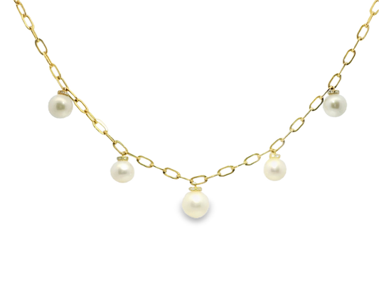 0.11CT Diamond with White Pearl Pendant 14k Yellow Gold