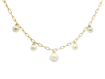 0.11CT Diamond with White Pearl Pendant 14k Yellow Gold