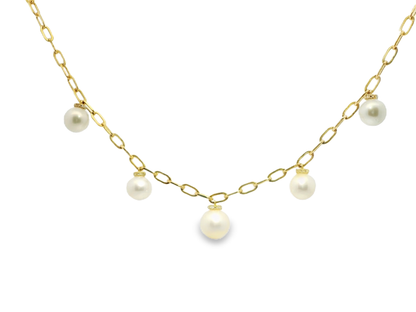 0.11CT Diamond with White Pearl Pendant 14k Yellow Gold