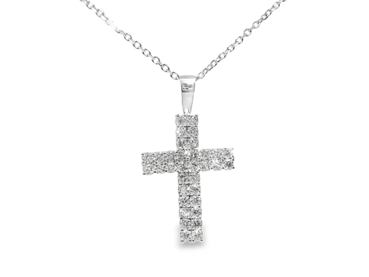 1.59CT Diamond Cross Pendant 14k White Gold