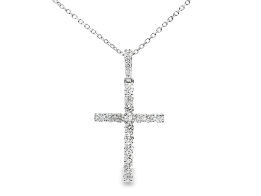 1.74CT Diamond Cross Pendant 14k White Gold
