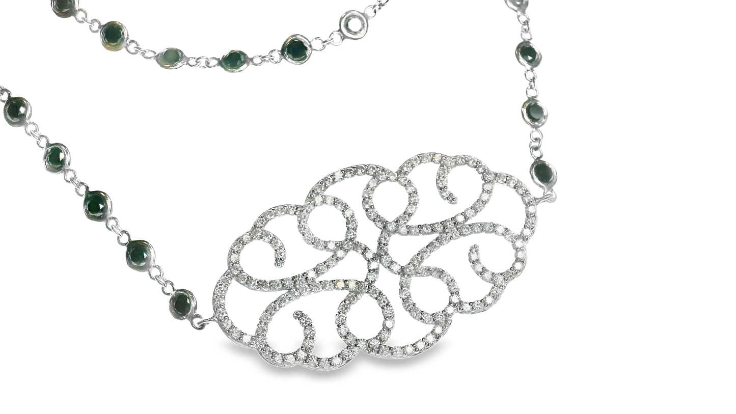 2.00CT Diamond 10.33CT Black Diamond Necklace 14k White Gold