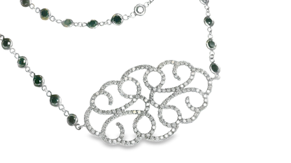 2.00CT Diamond 10.33CT Black Diamond Necklace 14k White Gold