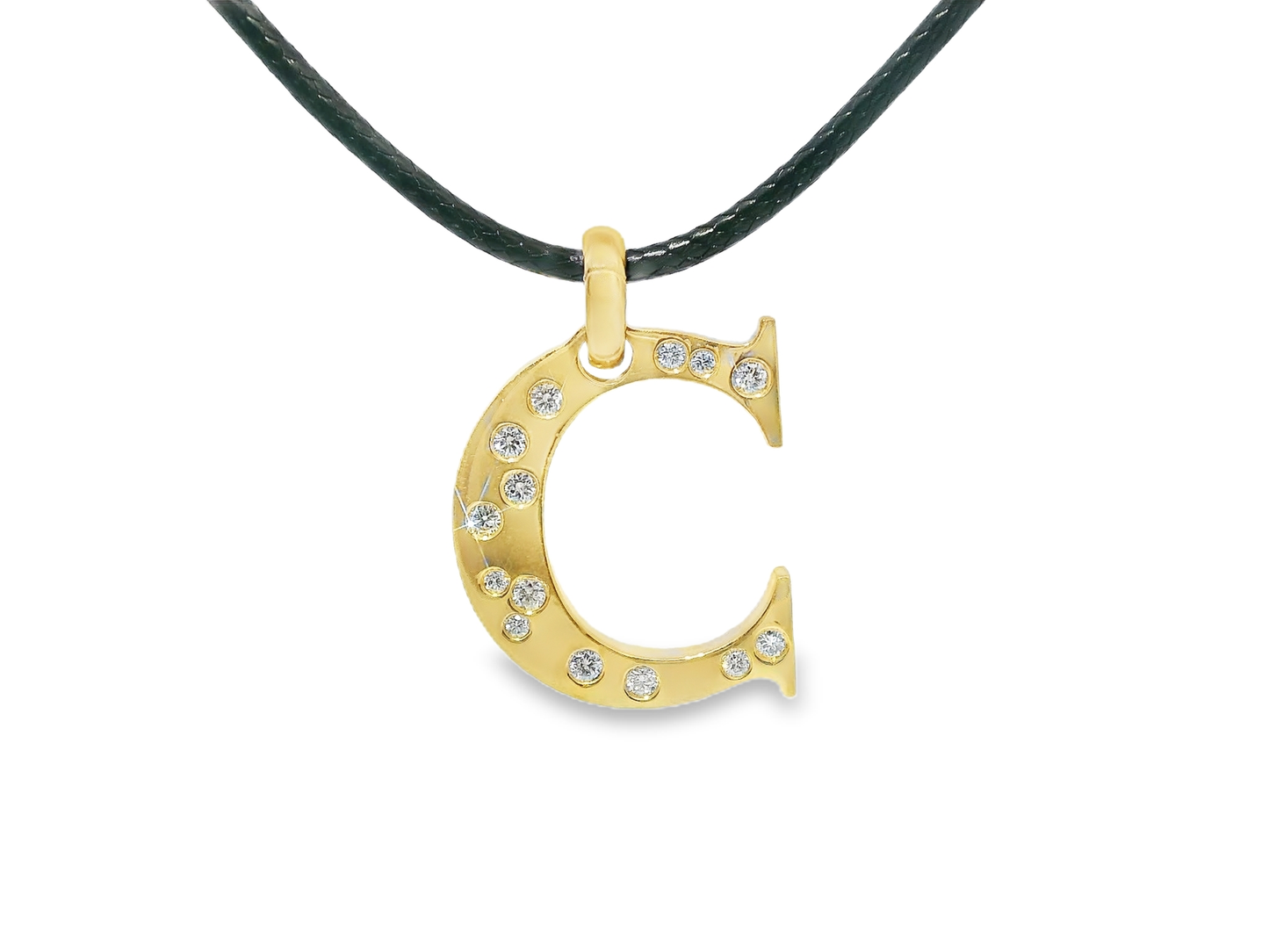 0.48CT Diamond C Letter Pendant 18k Yellow Gold