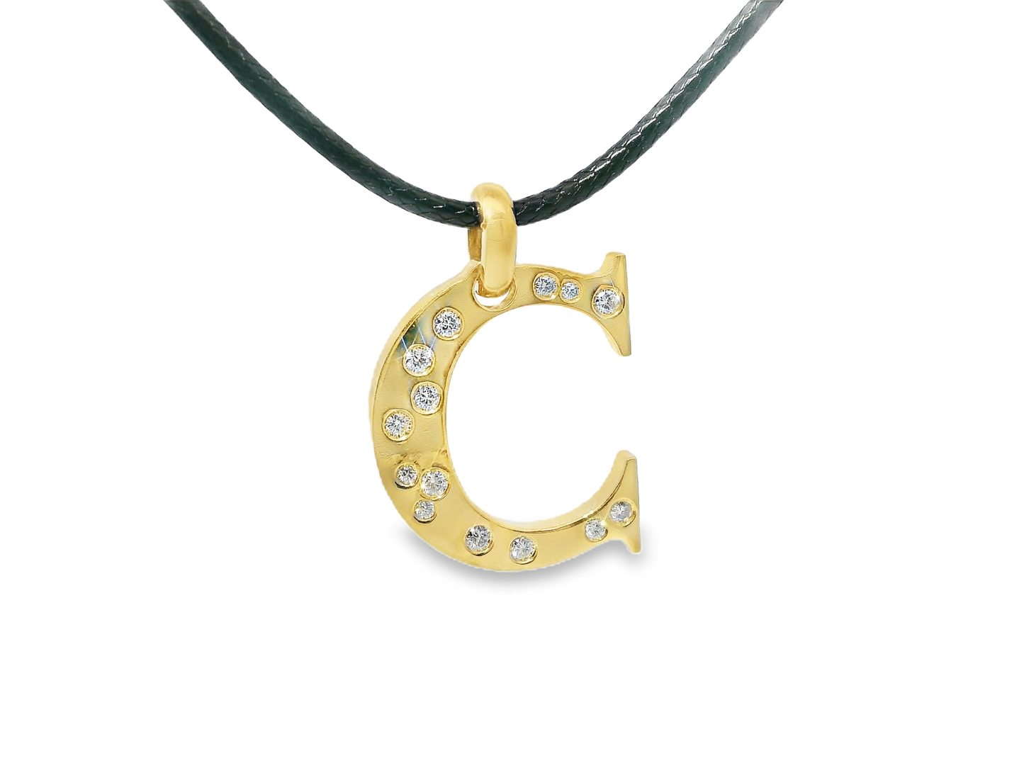 0.48CT Diamond C Letter Pendant 18k Yellow Gold