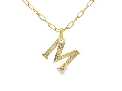 0.32CT Diamond M Letter Pendant 18k Yellow Gold