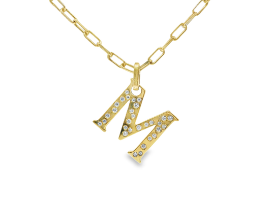 0.32CT Diamond M Letter Pendant 18k Yellow Gold