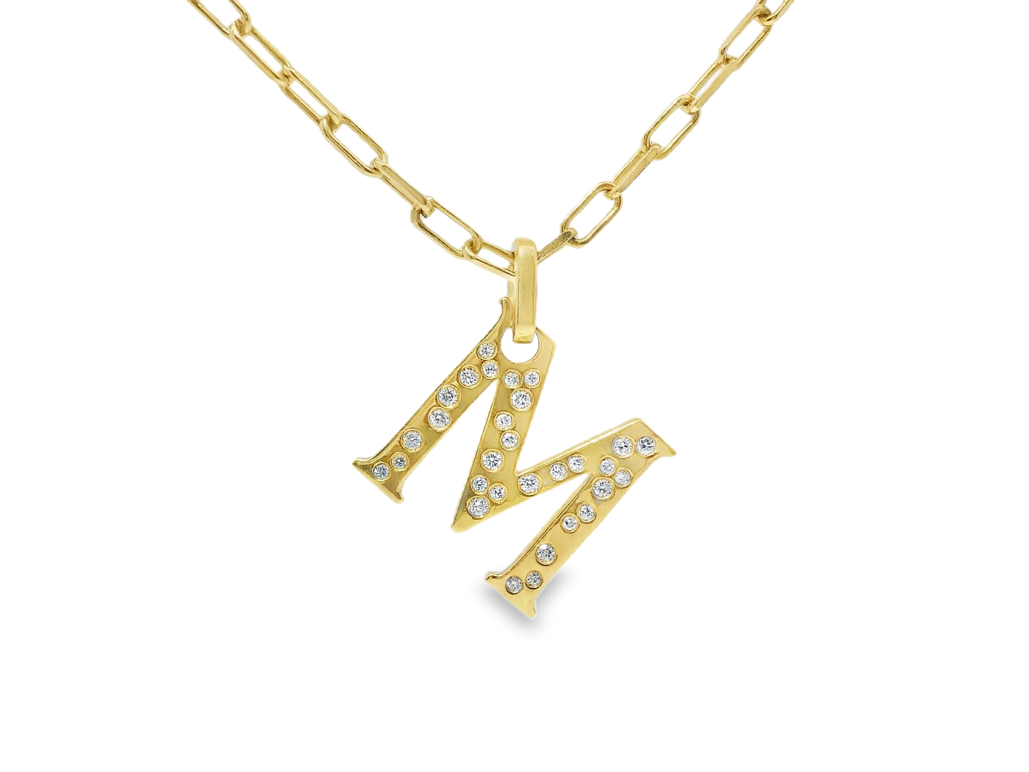 0.32CT Diamond M Letter Pendant 18k Yellow Gold