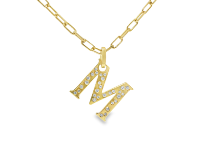 0.32CT Diamond M Letter Pendant 18k Yellow Gold