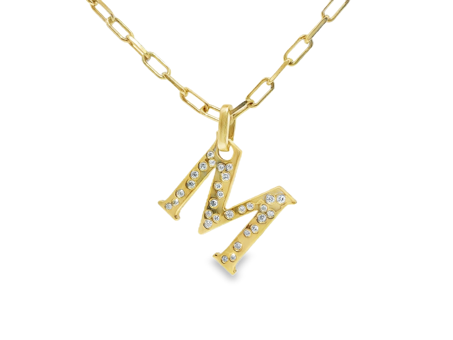 0.32CT Diamond M Letter Pendant 18k Yellow Gold