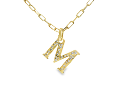 0.32CT Diamond M Letter Pendant 18k Yellow Gold