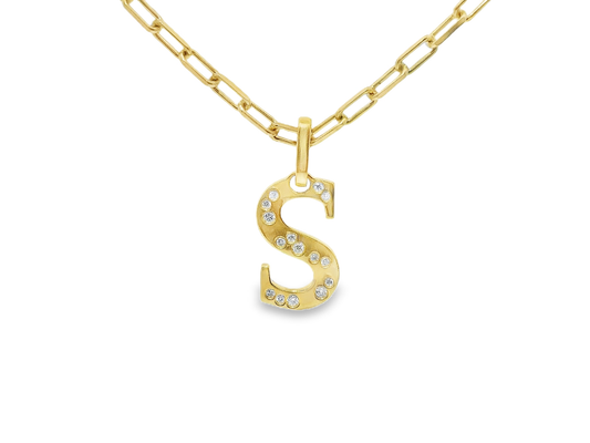 0.15CT Diamond S Letter Pendant 18k Yellow Gold