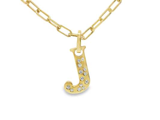 0.14CT Diamond J Letter Pendant 18k Yellow Gold