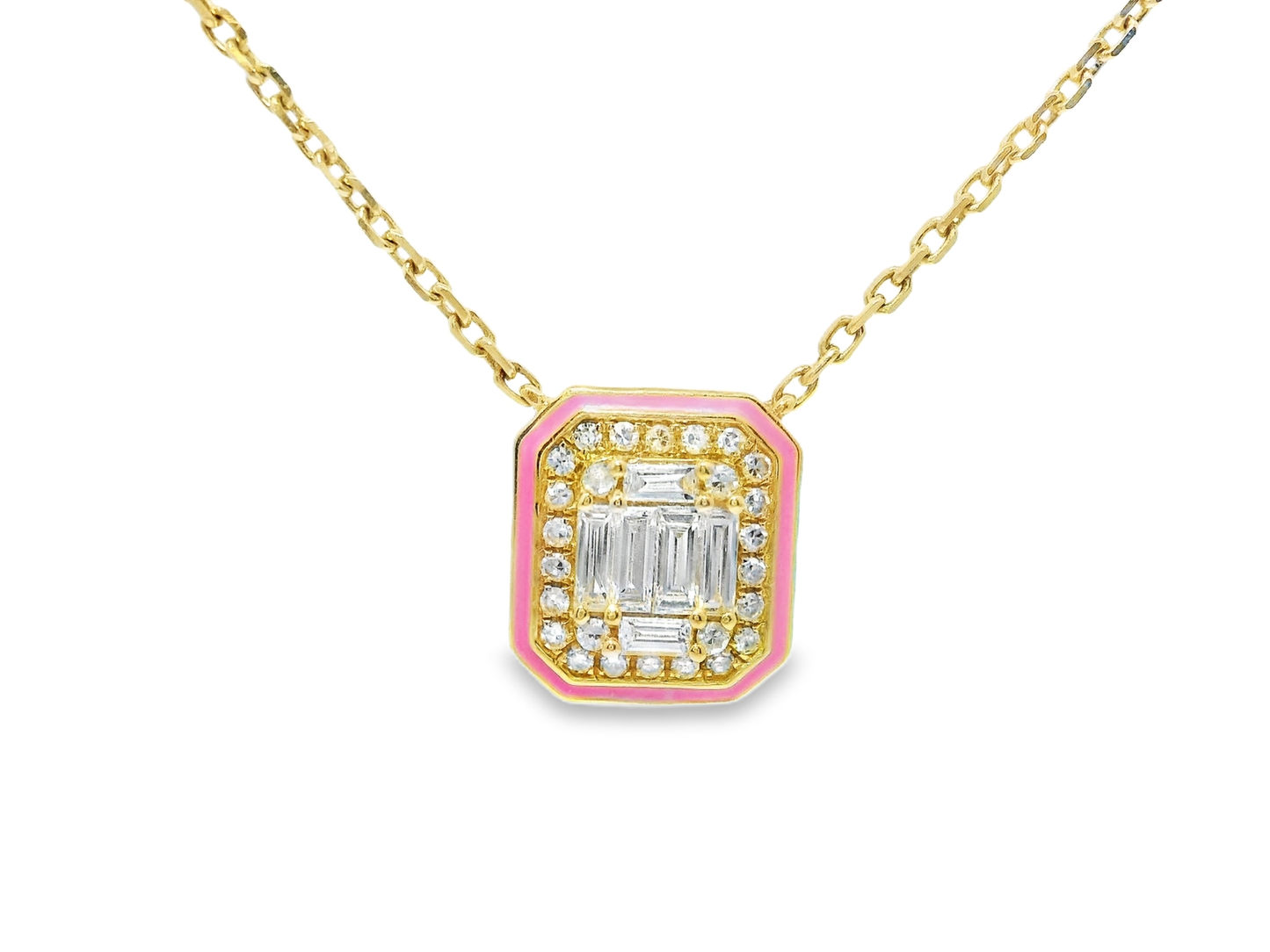 0.29CT Diamond Pendant with Pink Enamel 14k Yellow Gold