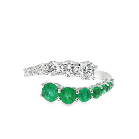 0.71CT Diamond 0.69Ct emerald Ring 18k White Gold