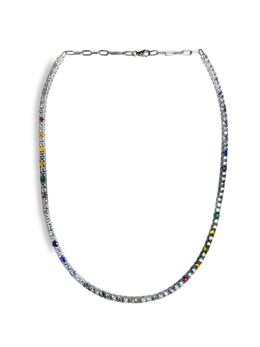 4.80CT Lab Diamond 2.90CT Multi Sapphire Necklace 14k White Gold