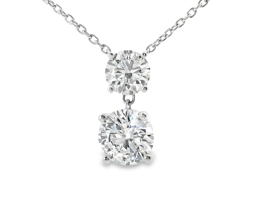 1.03CT Small Round 2.04CT Large Round Lab Diamond Pendant 14k White Gold