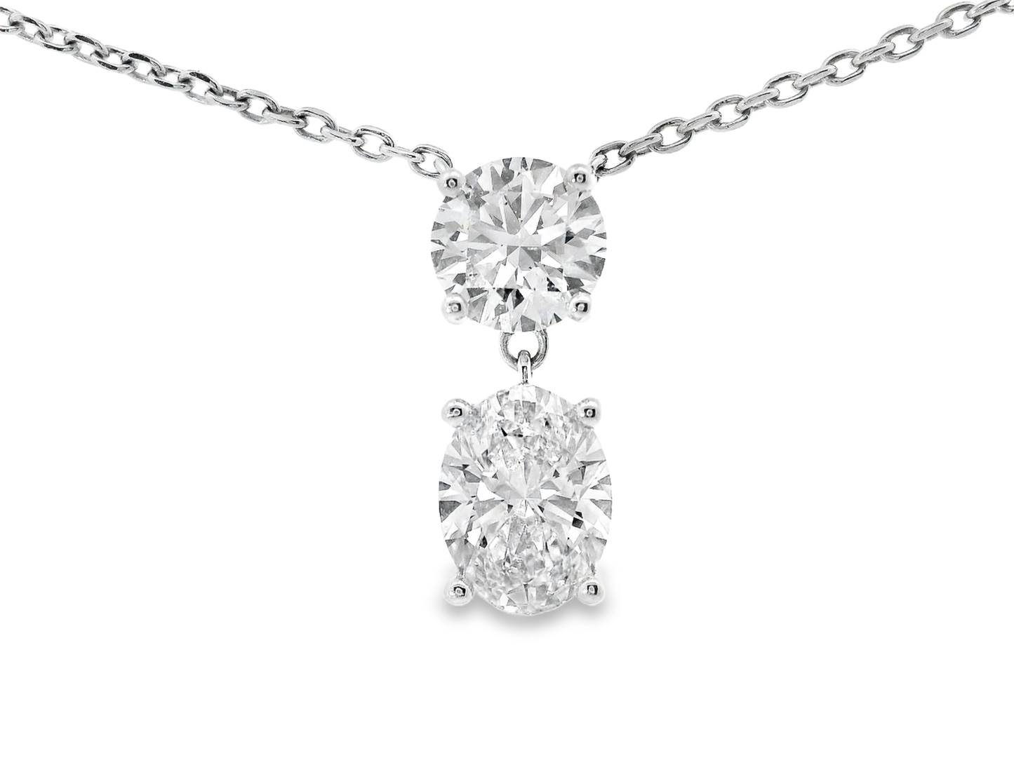 1.04CT Round 1.41CT Oval Lab Diamond Pendant 14k White Gold