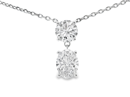 1.04CT Round 1.41CT Oval Lab Diamond Pendant 14k White Gold