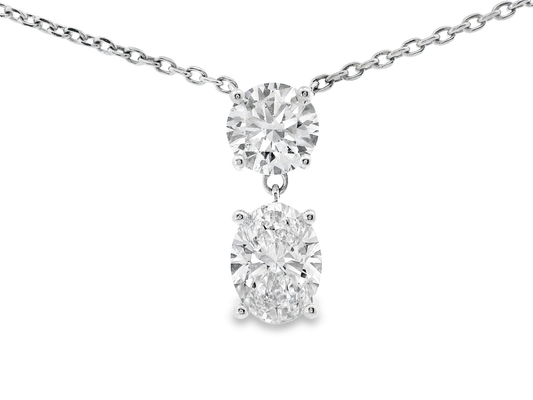 1.04CT Round 1.41CT Oval Lab Diamond Pendant 14k White Gold