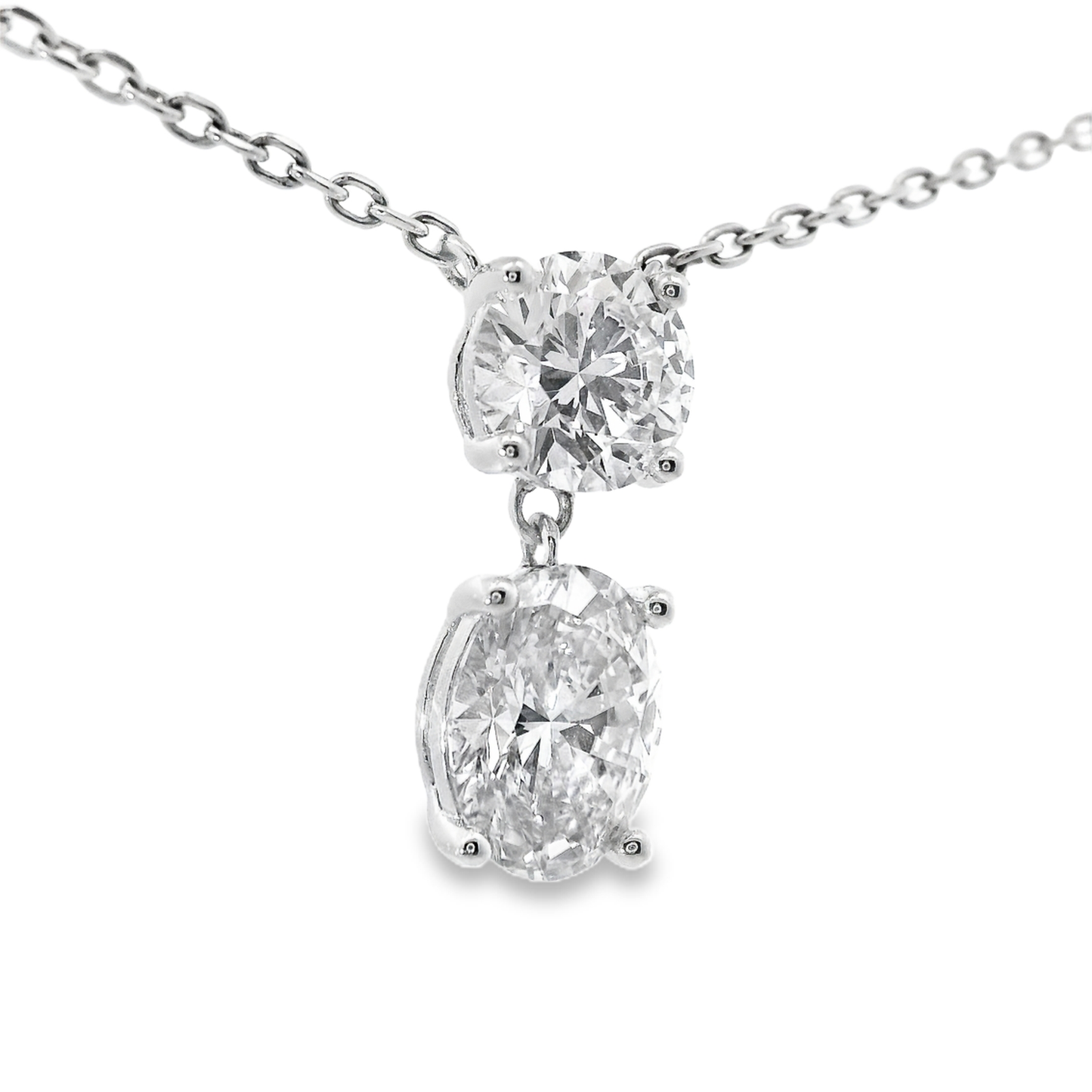 1.04CT Round 1.41CT Oval Lab Diamond Pendant 14k White Gold