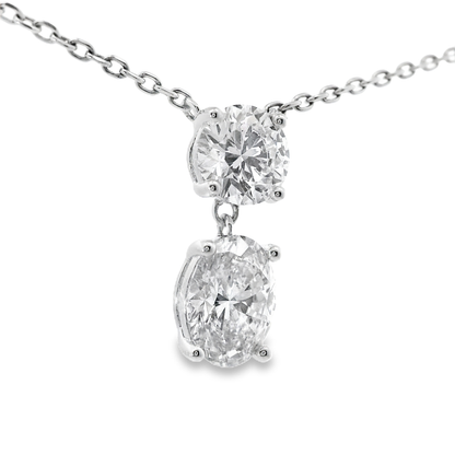 1.04CT Round 1.41CT Oval Lab Diamond Pendant 14k White Gold
