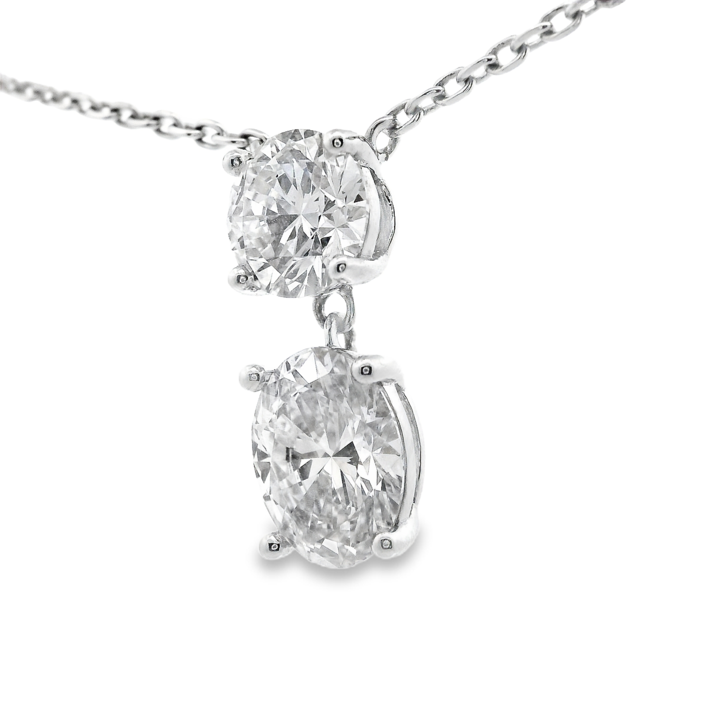 1.04CT Round 1.41CT Oval Lab Diamond Pendant 14k White Gold