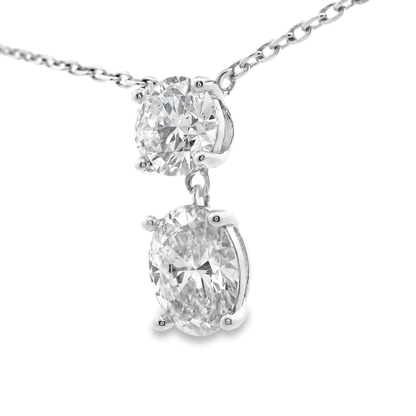 1.04CT Round 1.41CT Oval Lab Diamond Pendant 14k White Gold