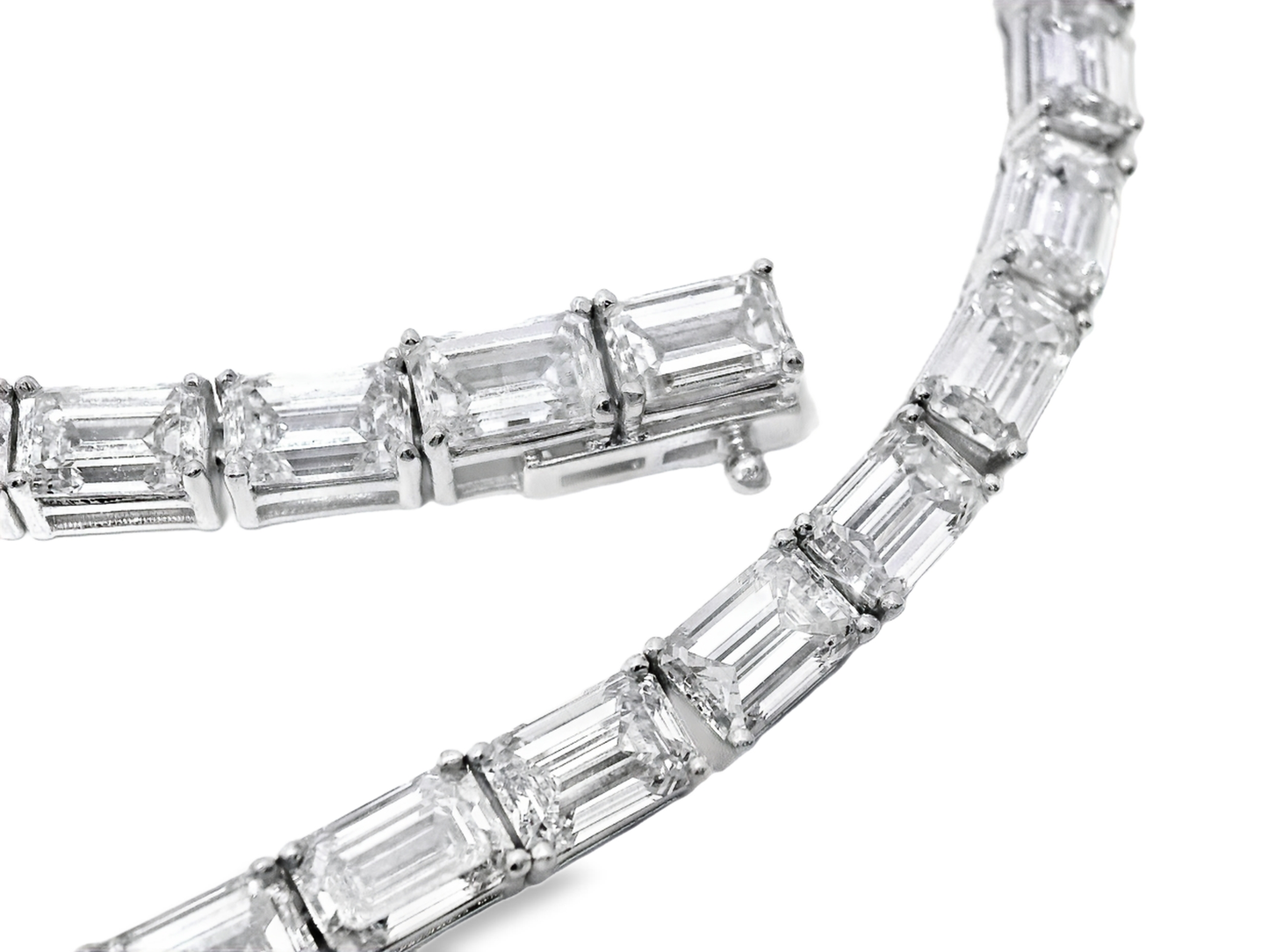 42.83 Ct Lab Diamond emerald Cut Necklace 14k White Gold