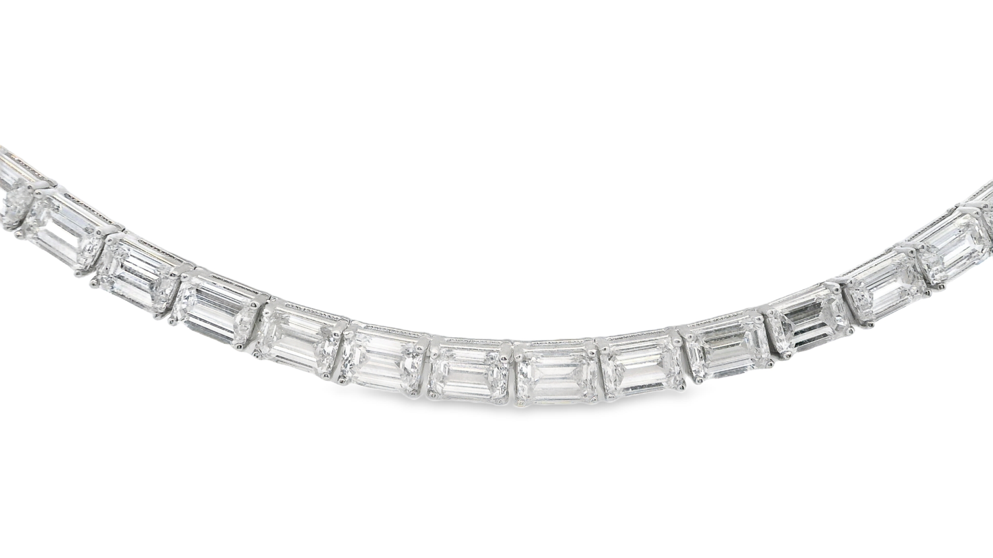 42.83 Ct Lab Diamond emerald Cut Necklace 14k White Gold