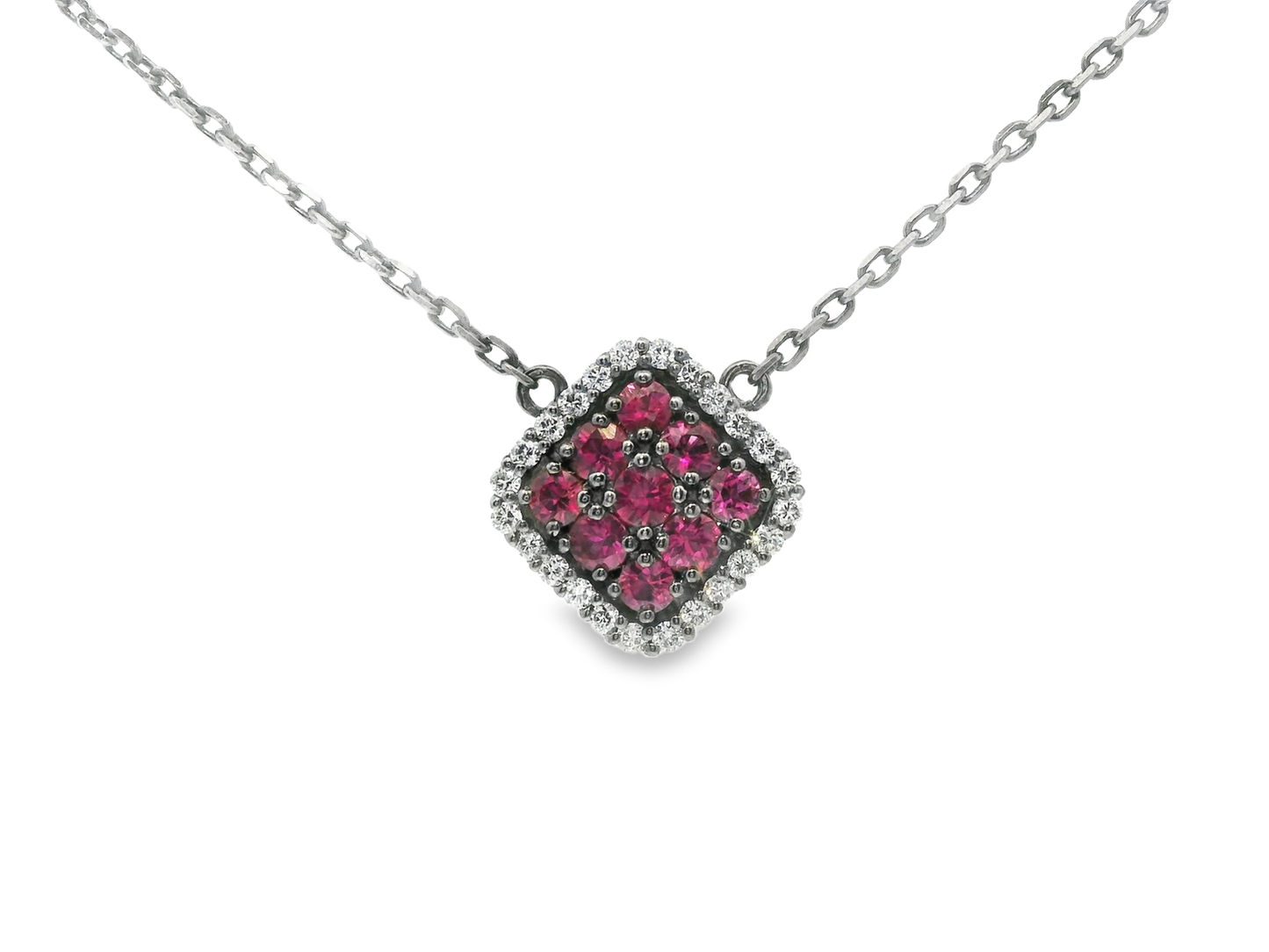 0.18Ct Diamond 0.48CT Ruby Pendant 14k White Gold