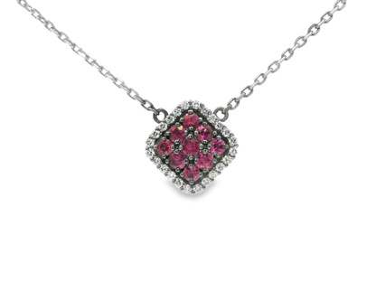 0.18Ct Diamond 0.48CT Ruby Pendant 14k White Gold