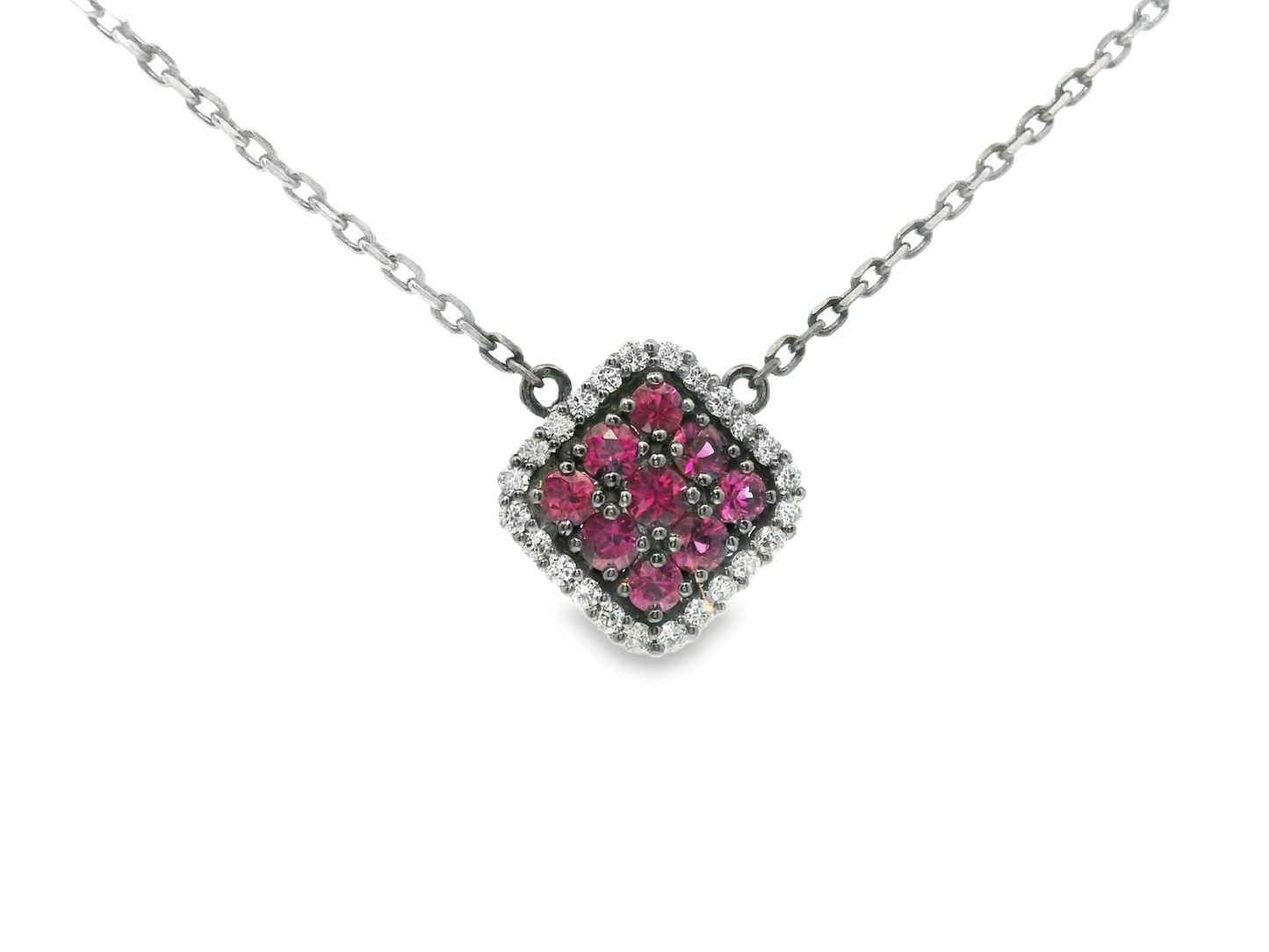 0.18Ct Diamond 0.48CT Ruby Pendant 14k White Gold