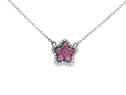 0.18CT Diamond 0.42CT Pink Sapphire Pendant 14k White Gold
