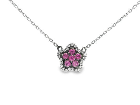 0.18CT Diamond 0.42CT Pink Sapphire Pendant 14k White Gold
