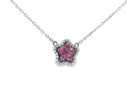 0.18CT Diamond 0.42CT Pink Sapphire Pendant 14k White Gold