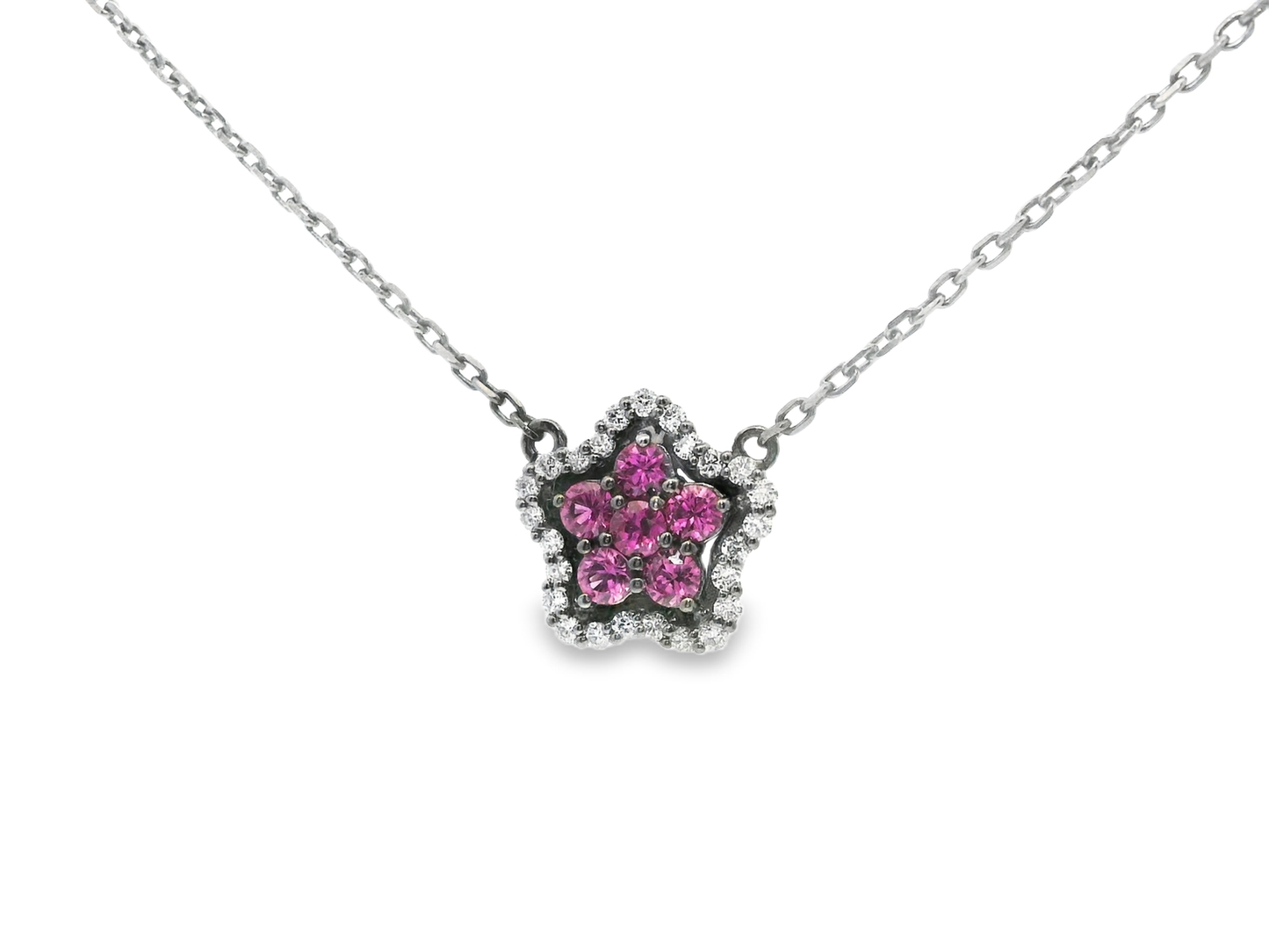 0.18CT Diamond 0.42CT Pink Sapphire Pendant 14k White Gold