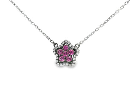 0.18CT Diamond 0.42CT Pink Sapphire Pendant 14k White Gold