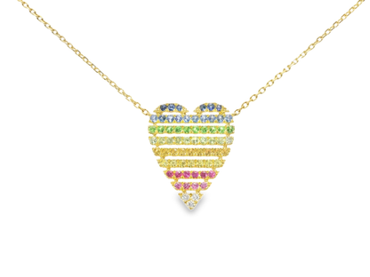 0.66CT Multi Sapphire Pendant 14k Yellow Gold