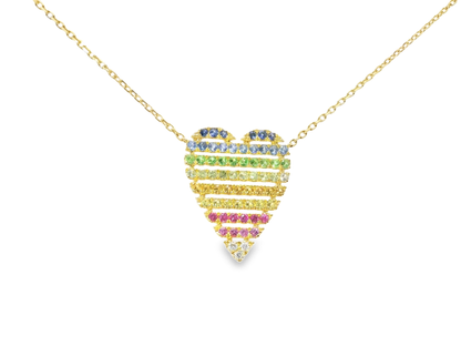 0.66CT Multi Sapphire Pendant 14k Yellow Gold