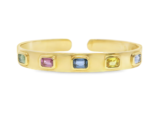 3.25CT Mixed Sapphire Bangle 19k Yellow Gold