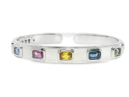 4.84CT Mixed Sapphire Bangle 18k white Gold