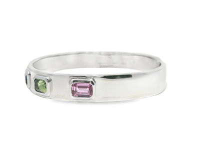 4.84CT Mixed Sapphire Bangle 18k white Gold