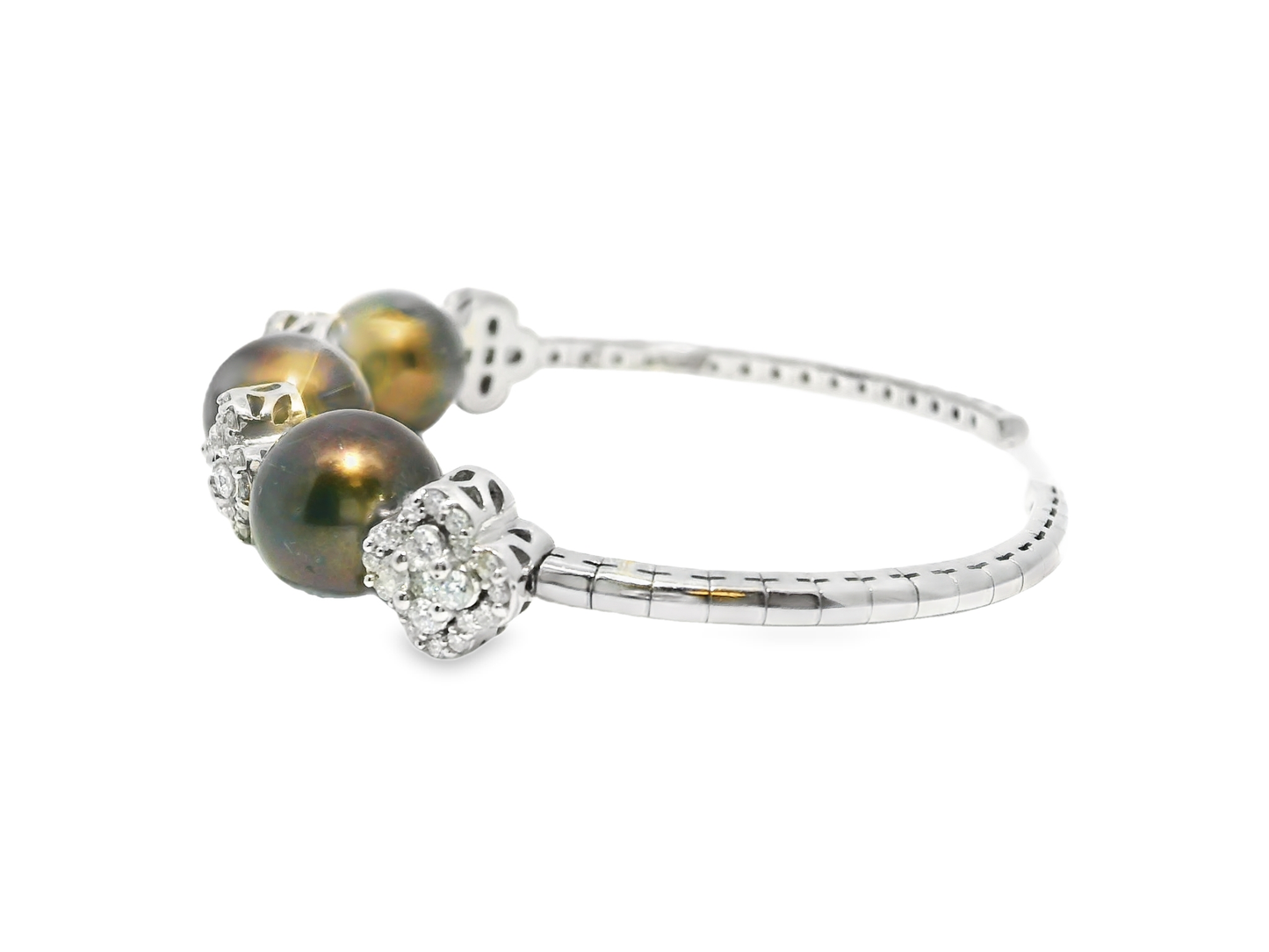 1.54CT Diamond with Brown Pearls Bangles 14k White Gold