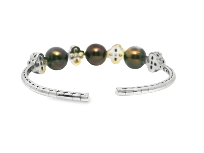 1.54CT Diamond with Brown Pearls Bangles 14k White Gold