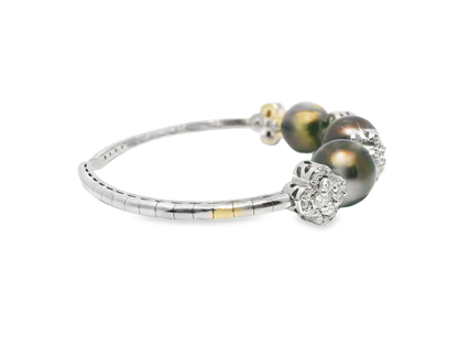 1.54CT Diamond with Brown Pearls Bangles 14k White Gold