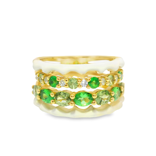 0.13CT Diamond 2.13CT Green Garnet Ring 14k Yellow Gold